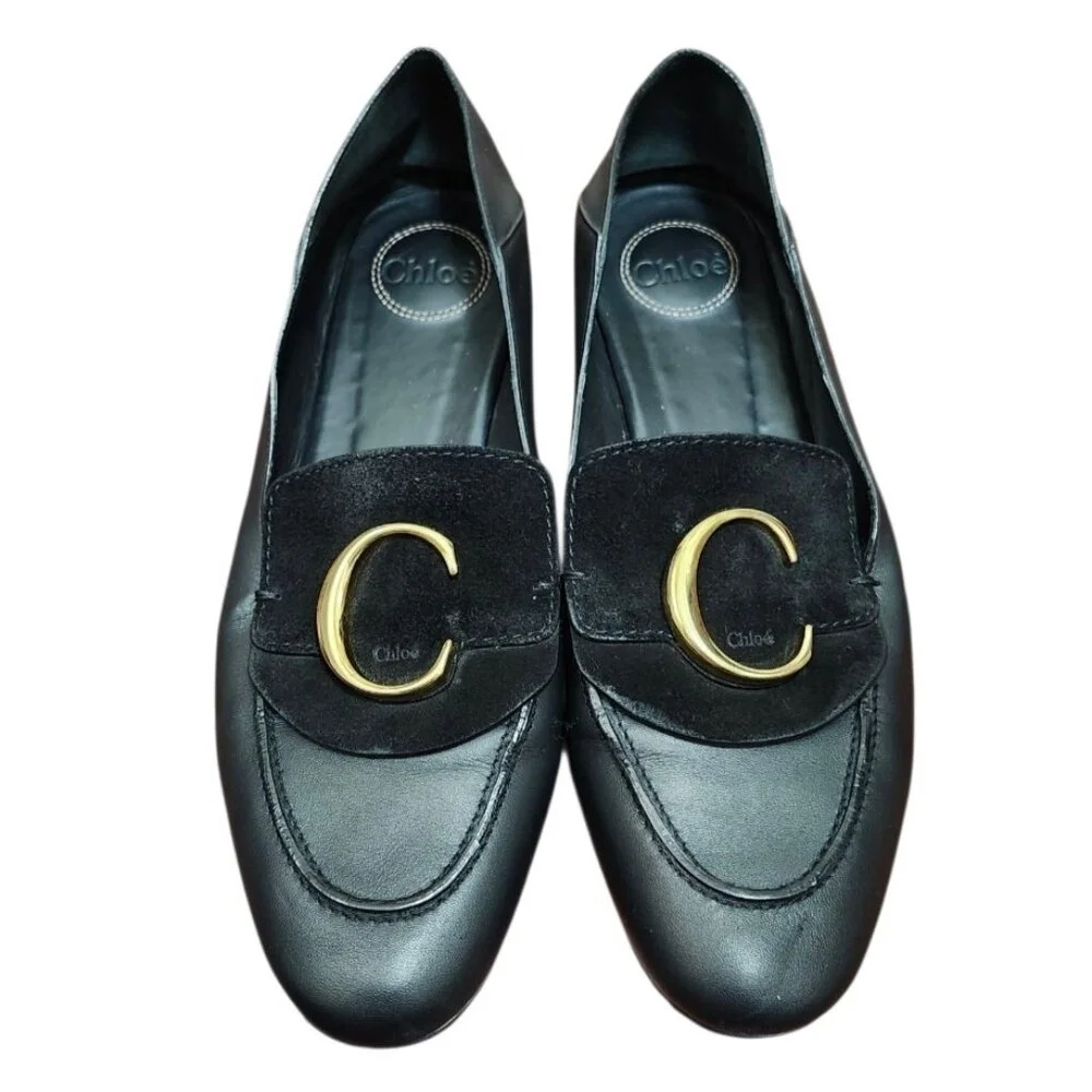 Chloe C Logo Convertible Suede Mule Nubuck Leather Loafers Size EU 42/US 11.5